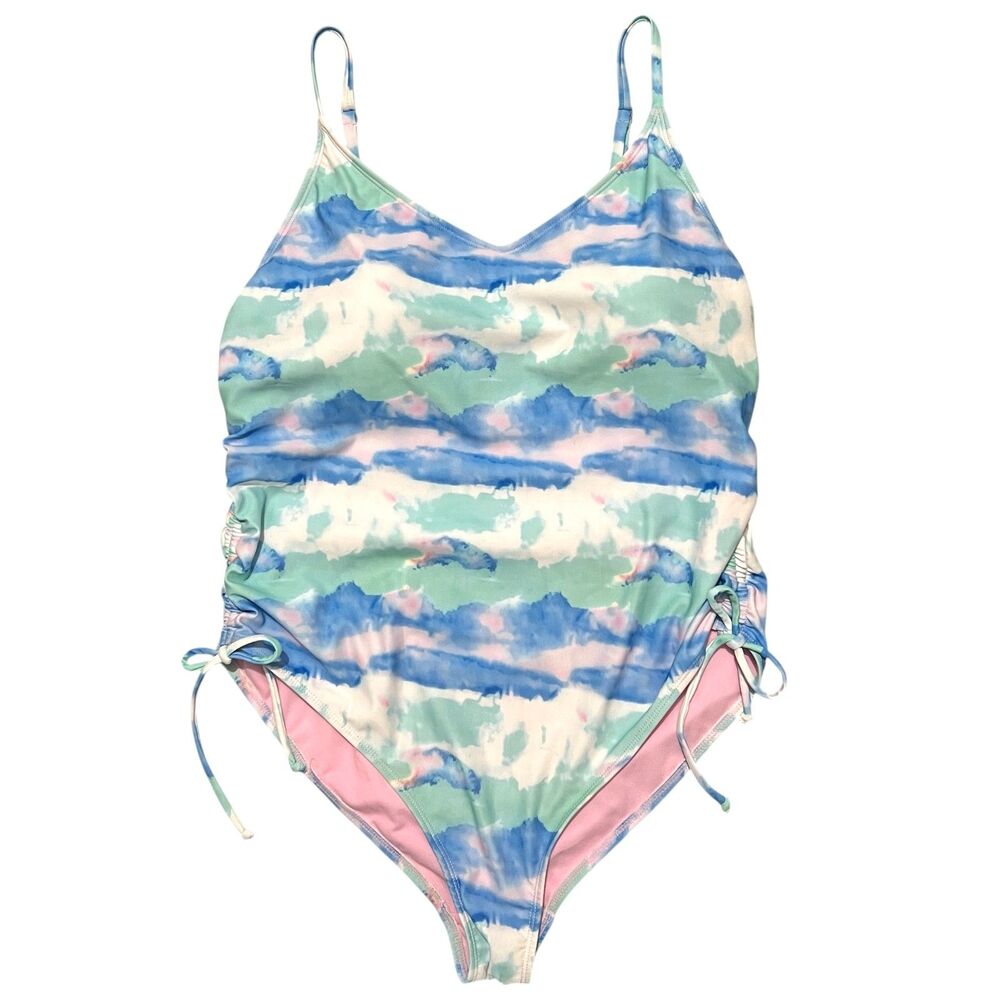 Kensie One Piece Swimsuit XL Ruched Sides Adjustable Straps Lined Beach Vacation
